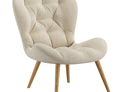Comfortable Beige Fabric Single Sofa With Tufted Backrest And Wooden Legs In Modern Style 3d model