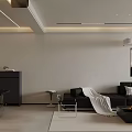 Modern Living Dining Room Interior With Black Leather Sofa White Throw And Coffee Table