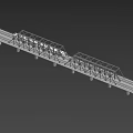Modern Metal Truss Bridge Over Blue Water With Passing Light Rail Train