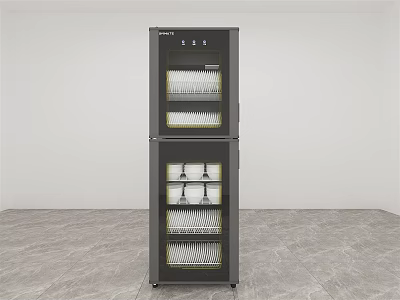 Modern Black Upright Double Door Kitchen Appliance With Shelves For Tableware Storage 3d model