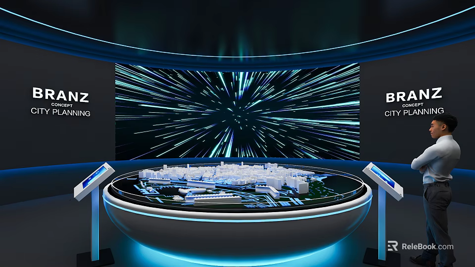 Commercial City Planning Display Equipment With Round Platform And Urban Model Illuminated Screen Blue Lighting 3d model 