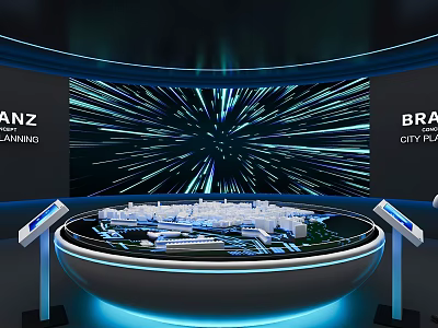 Commercial City Planning Display Equipment With Round Platform And Urban Model Illuminated Screen Blue Lighting 3d model