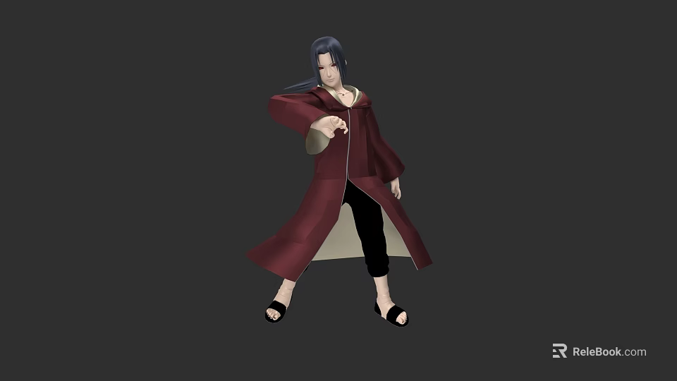 Game Movie Character In Red Robe With Black Long Hair And Extended Hand 3d model 