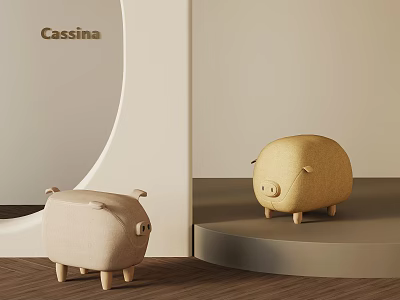 Cassina Cute Pig Shaped Beige Upholstered Children's Chairs For Kids Room 3d model