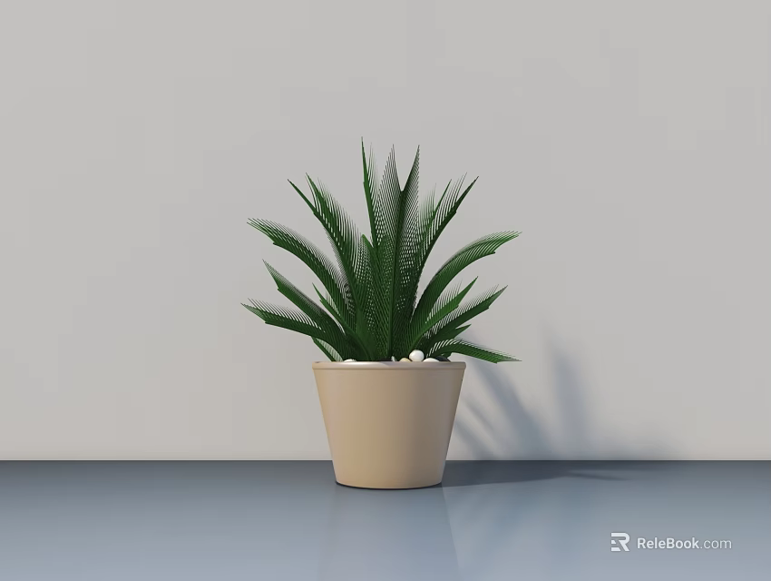 Lush Green Bonsai Potted Plant In Light Beige Pot On Shiny Tabletop 3d model 