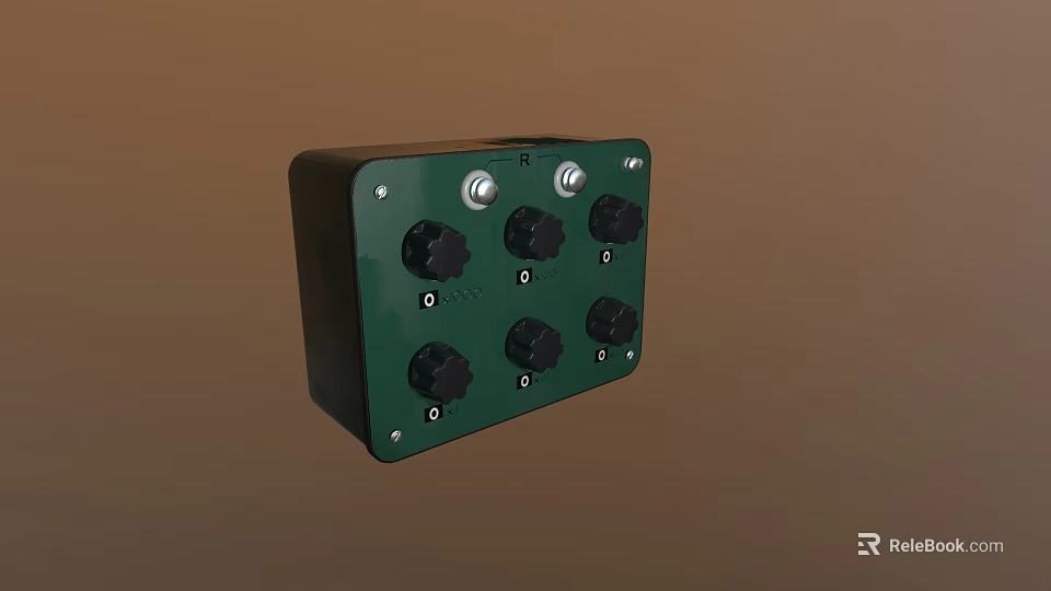 Mobile Digital Multi Port Hub With Green Housing And Control Knobs 3d model 