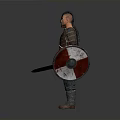 Medieval Warrior Red Brown Armor With Helmet Sword And Decorative Shield 3d model