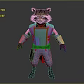 Sci Fi Game Movie Raccoon Character In Blue Red Uniform With Armor