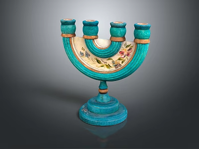Turquoise Arched Candelabra With Four Candle Holders And Floral Patterns 3d model