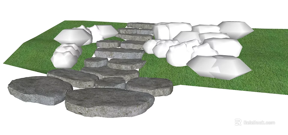 Natural Stone Stepping Stones Path in Outdoor Green Grass Garden Landscape 3d model 