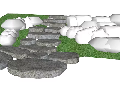 Natural Stone Stepping Stones Path in Outdoor Green Grass Garden Landscape 3d model