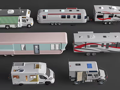 Various Types Of Recreational Vehicles With Different Exterior Designs And Camping Features 3d model