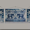 Blue and White Wall Hanging Decor with Elephants Palm Trees Floral Patterns and Tassels