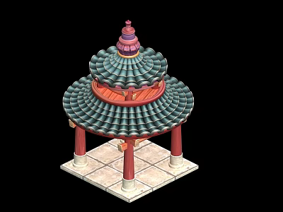 Traditional Chinese Landscape Pavilion With Green Tiled Roof Red Columns And Decorative Spire 3d model