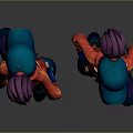 3D Character Model With Purple Hair Red Hoodie Blue Shorts Blue Shoes Front Back View