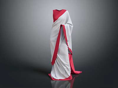 Traditional Red And White Sari With Flowy Fabric And Elegant Drape 3d model