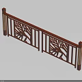 Elegant Red Decorative Railing Featuring Intricate Leaf Carved Patterns and Strong Posts 3d model
