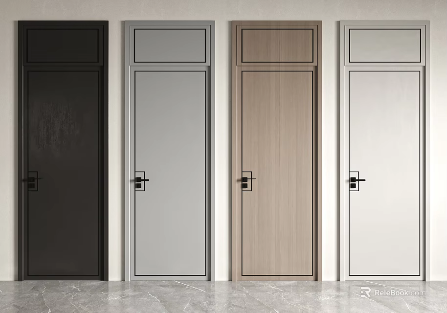 Hinged Doors In Various Colors With Top Panels And Modern Hardware Design 3d model