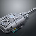 Futuristic Sci Fi Weapon 3D Model With Metallic Body Long Barrel And Circular Core 3d model