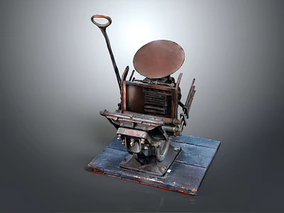 Vintage Manual Printing Press With Metal Structure And Wooden Base Design 3d model