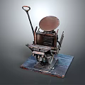 Vintage Manual Printing Press With Metal Structure And Wooden Base Design