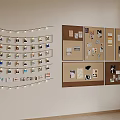 Creative Wall Display with String Lights Photo Collage and Cork Boards with Papers 3d model