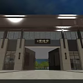 Modern Entrance Gate With Stone Facade Glass Doors And Outdoor Lighting