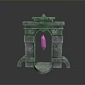 Stone Archway Structure With Floating Pink Crystal And Carved Star Details
