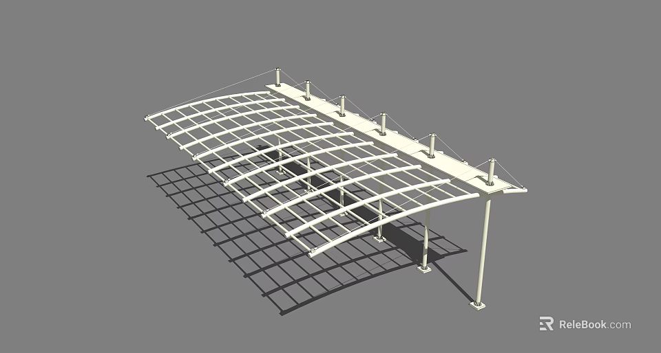 Modern Outdoor Canopy With Metal Grid Frame And Transparent Top Structure 3d model