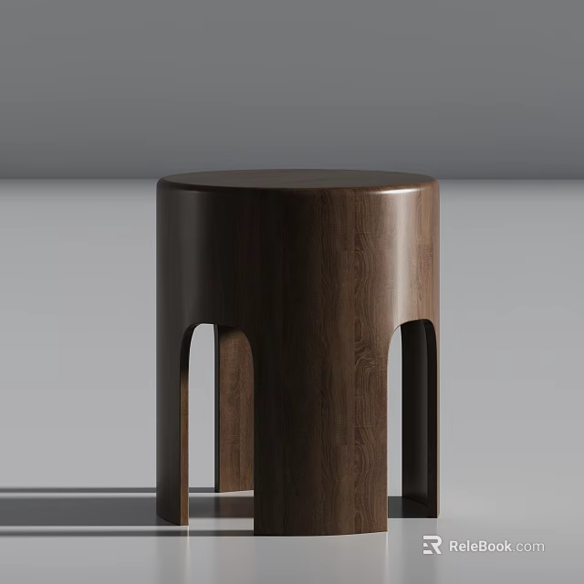 Modern Wooden Single Chair With Round Seat And Sleek Walnut Finish Design 3d model 