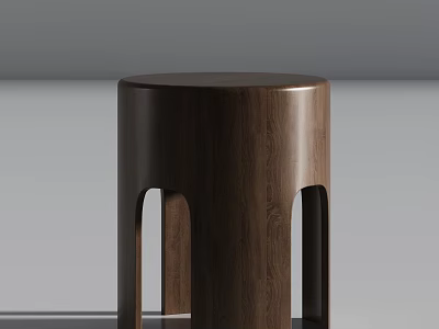 Modern Wooden Single Chair With Round Seat And Sleek Walnut Finish Design 3d model