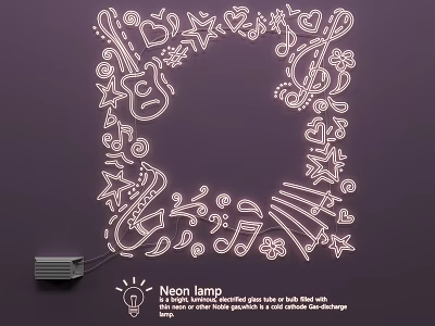 Decorative Neon Lighting Combination with Music Notes Guitar Star and Heart Patterns for Wall Decor 3d model