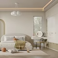 Cozy Kids Room Interior With Bed Pillows Striped Chair Modern Chandelier And Beige Rug