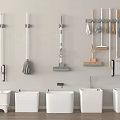 Bathroom Accessories Wall Mounted Cleaning Tools With White Mop Buckets And Wooden Floor