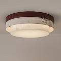 Round Chinese Style Ceiling Light With Brown Wood Top And White Decorative Pattern Shade