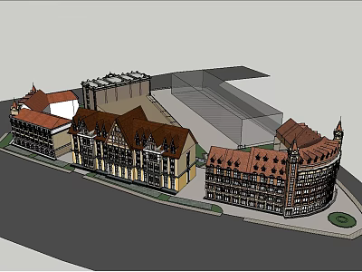 Traditional European Commercial Street With Historic Buildings Red Roofs And Plazas 3d model