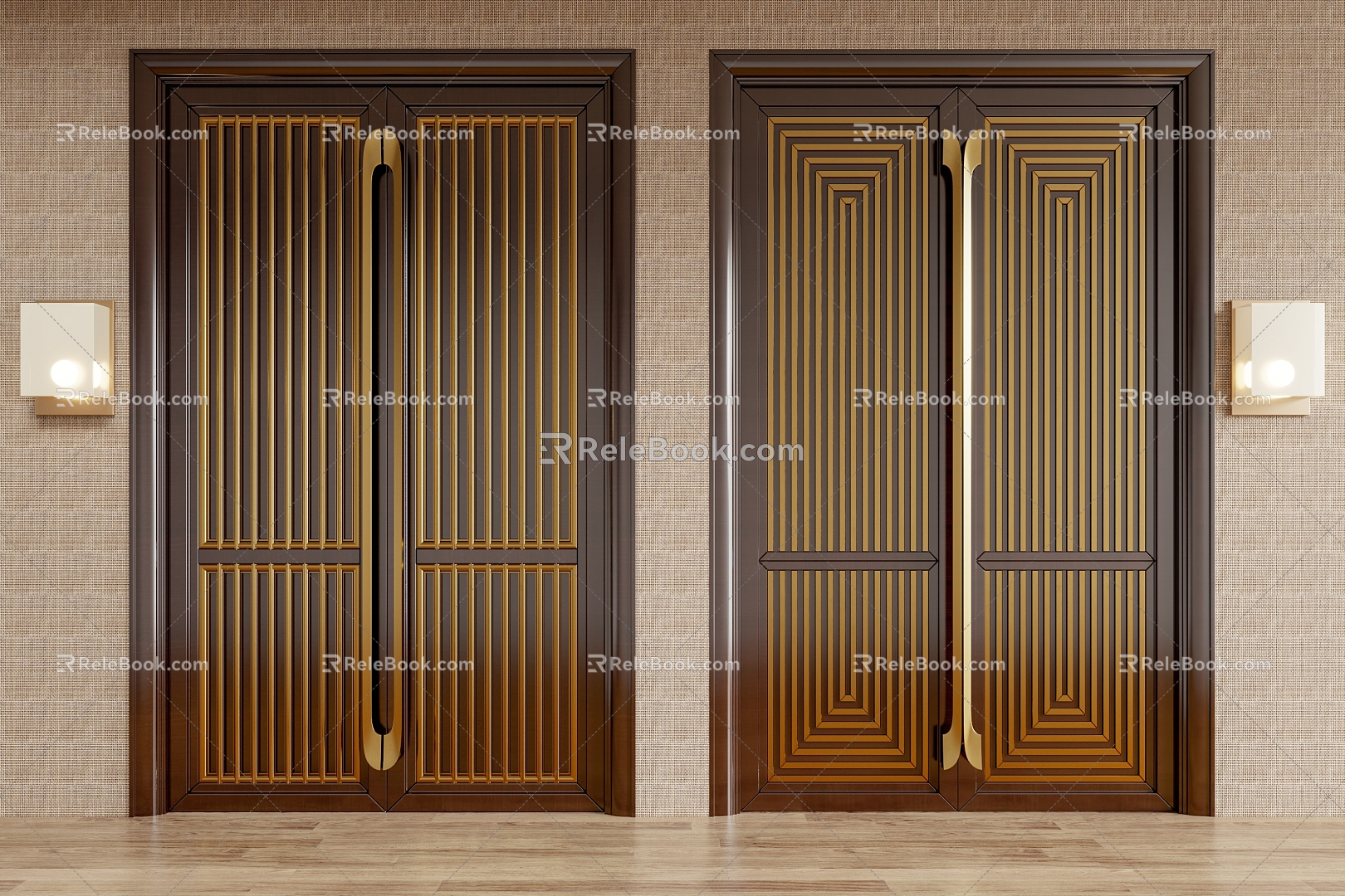 New Chinese Double Door 3d model