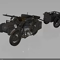 Vintage Motorcycle With Sidecar And Military Style Retro Equipment Details