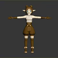 Fantasy 3D Character With Animal Ears Striped Top Brown Shorts Arms Outstretched