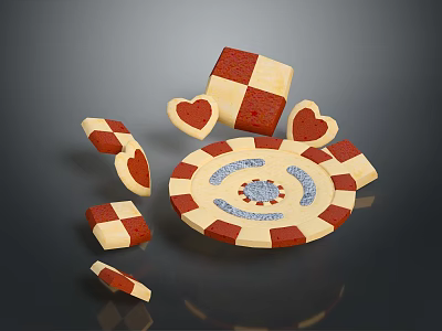 Red And White Checkered Dessert Bites Square And Heart Shaped On Circular Base 3d model