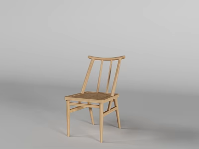 Minimalist Wooden Leisure Chair With Slatted Back And Woven Seat Design 3d model