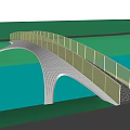 Modern Landscape Bridge With Arched Design Glass Railings Water Below And Green Park