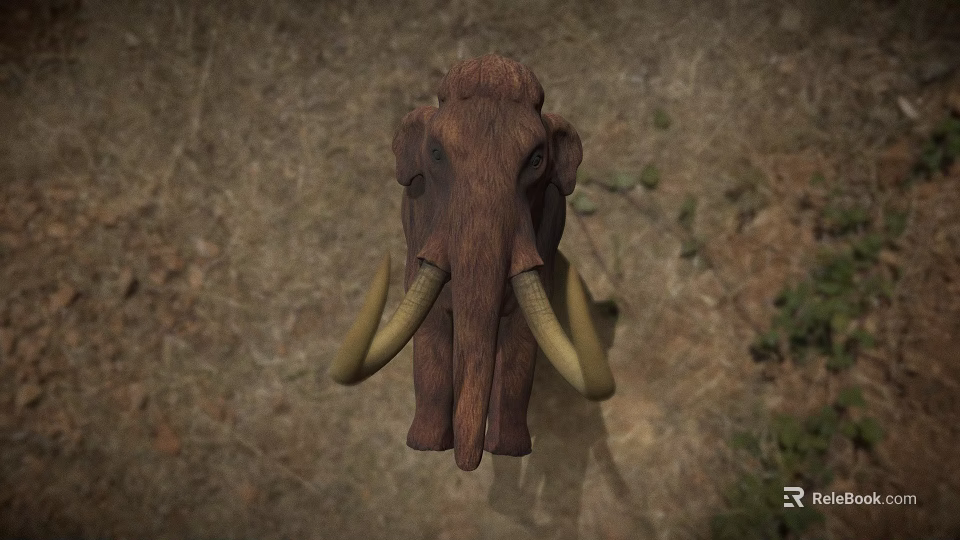 Ancient Mammoth Figure With Long Curved Tusks And Brown Fur 3d model 