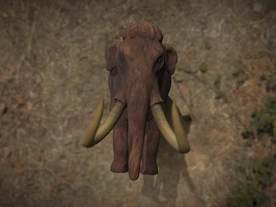 Ancient Mammoth Figure With Long Curved Tusks And Brown Fur 3d model