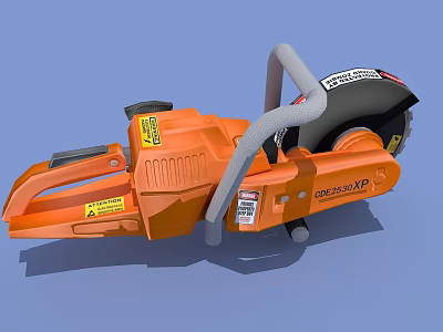 Industrial Demolition Saw With Orange Body Gray Handle And Warning Labels 3d model