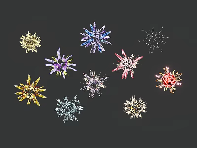 Colorful Decorative Snowflakes With Various Shapes And Vibrant Hues Against Black Background 3d model