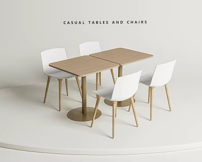 Casual Wooden Dining Table Set With Four White Chairs For Home Use 3d model