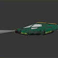 Green Futuristic Sports Car With Sleek Geometric Design And Yellow Accents