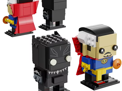 LEGO Brick Characters With Red Capes Black Suits And Colorful Outfits 3d model