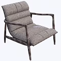 Modern Gray Fabric Dining Chair With Wooden Armrests And Padded Seat